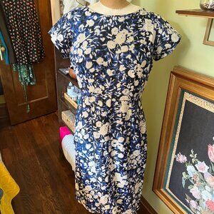Vintage Brief Originals blue floral silk(?) 1960s wiggle dress